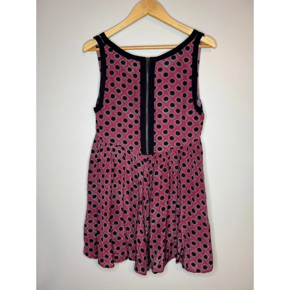 Free People Pink Black Polka Dot Sleeveless‎ Babydoll Tunic Top Small